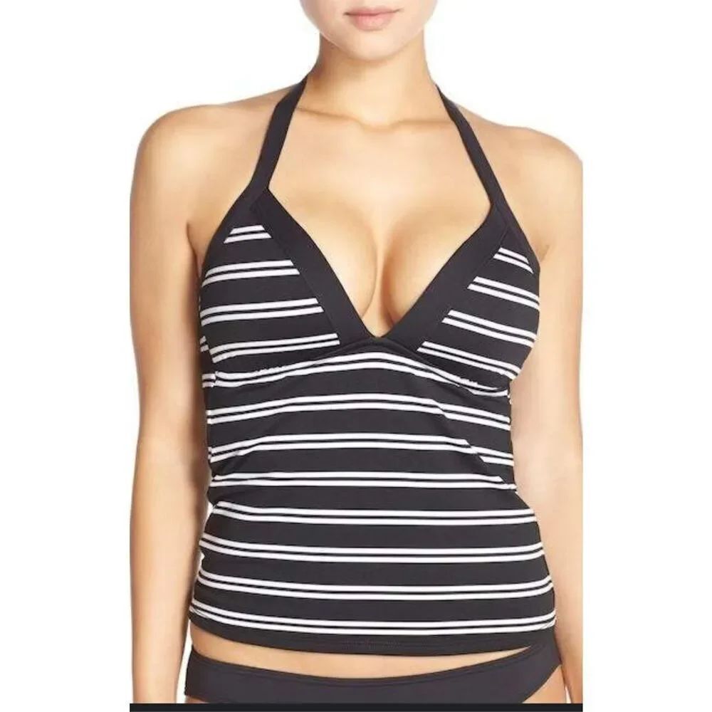 La Blanca NWT set size 4 tankini top & black bottoms striped black and white